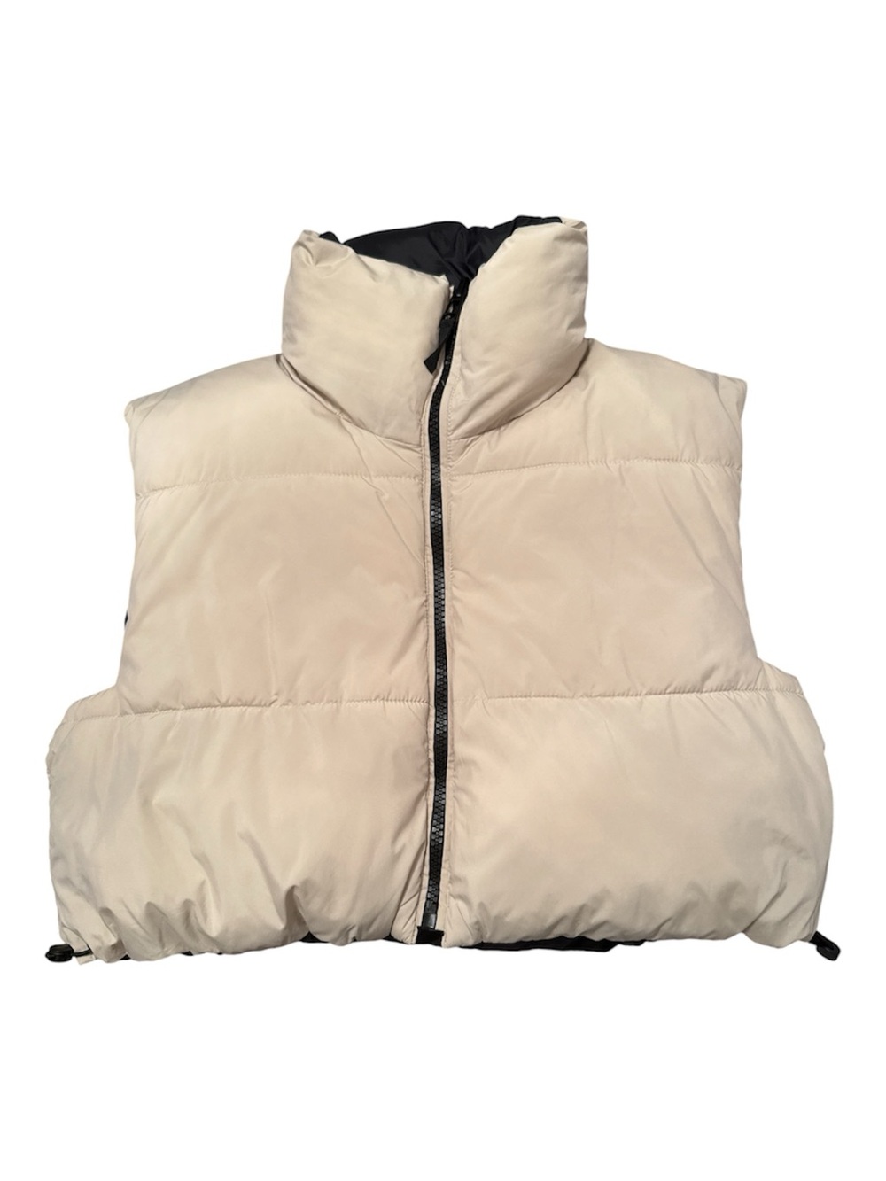 ZARA Women's Reversible Puffer Vest Black and Sand Size L-XL REF 3427/714/085